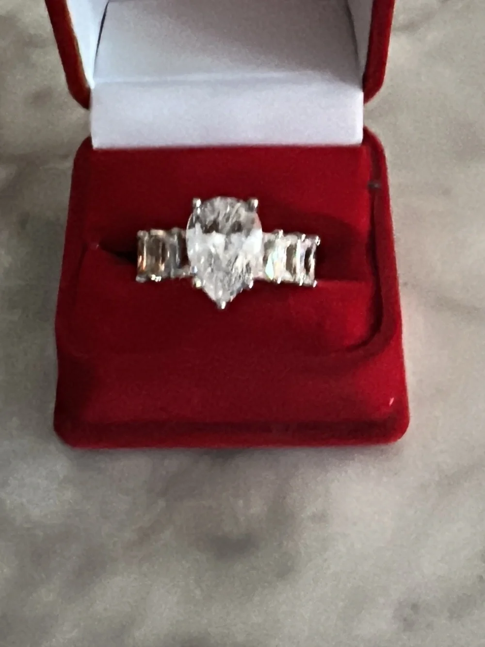 Elegant Pear-Cut Clear Crystal Eternity Ring - Silver Tone